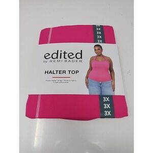 Edited by Remi Bader Halter Top Womens Pink Stretch Fitted Tank 3X